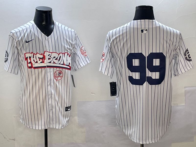 Men New York Yankees 99 Judge White Stripe four generations Joint Name 2025 Nike MLB Jersey style 6